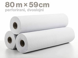 DVOSLOJNI PAPIR U ROLI, 80 m × 59 cm, perforirani