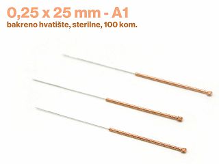 IGLE ZA AKUPUNKTURU 0,25 x 25 - A1, bakreno hvatište, sterilne, 100 kom. 