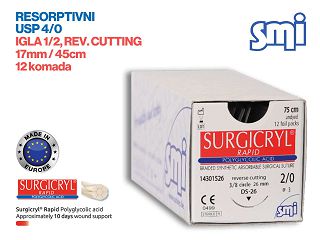 RESORPTIVNI KIRURŠKI KONAC S IGLOM, SURGICRYL RAPID, USP 4/0, IGLA 1/2, reverse cutting, 17 mm/45 cm, pakiranje od 12 komada