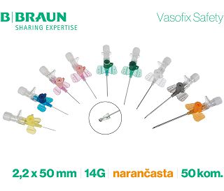 KANILE VASOFIX SAFETY PUR 14G 2,2 x 50 mm - narančaste, 50 kom., B. BRAUN