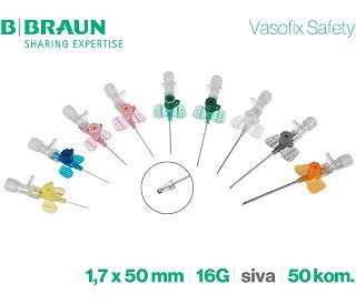 KANILE VASOFIX SAFETY PUR 16G 1,7 x 50 mm - sive, 50 kom., B. BRAUN