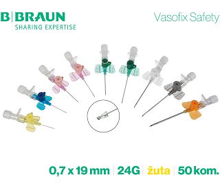 KANILE VASOFIX SAFETY PUR 24G 0.7 X 19 mm - žute, 50 kom., B. BRAUN