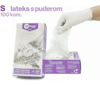 LATEKS RUKAVICE S PUDEROM, vel. S, 100 kom