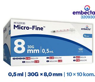 ŠPRICA INZULINSKA, 0.5 ml, s iglom 30G x 8 mm, EMBECTA II LLC, 100 kom. (320930)