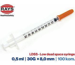 ŠPRICA INZULINSKA, 0.5 ml, s iglom 30G x 8 mm - LDSS - Low dead space syringe 