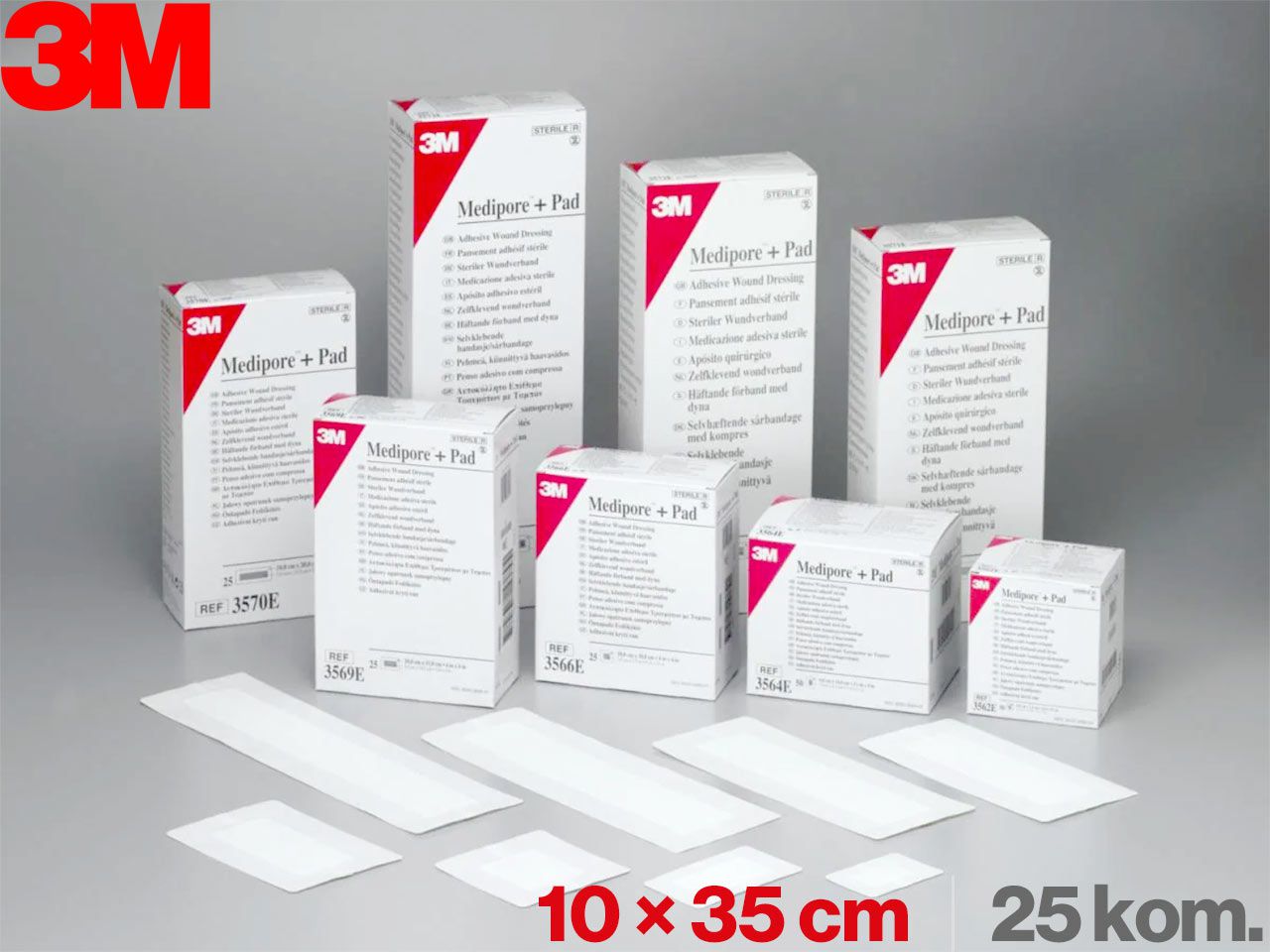 MEDIPORE™ + PAD, 10 × 35 cm, netkani oblog za ranu, 25 kom., 3M 3573E