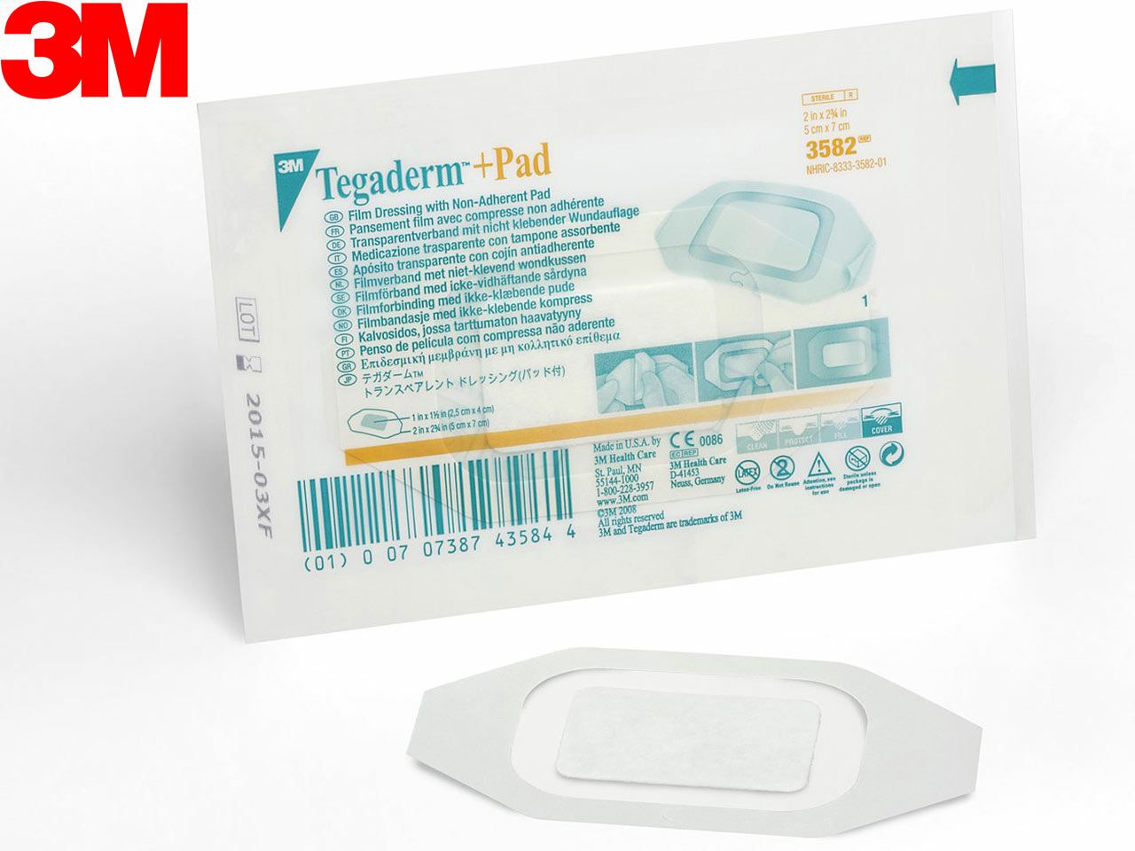 TEGADERM™ + PAD, 5 × 7 cm, ljepljivi oblog za ranu, 50 kom. 3M 3582