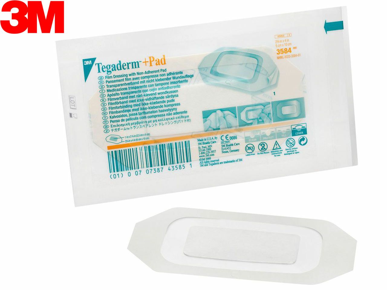 TEGADERM™ + PAD, 6 × 10 cm, ljepljivi oblog za ranu, 50 kom. 3M 3584