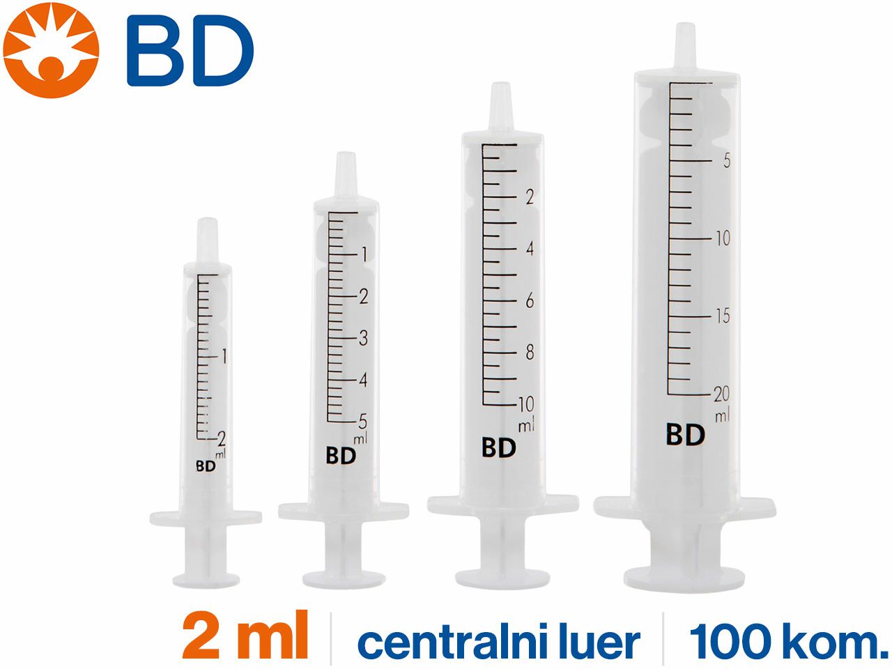 DVODIJELNA ŠPRICA, 2 ml, centralni luer, BD Discardit™ II