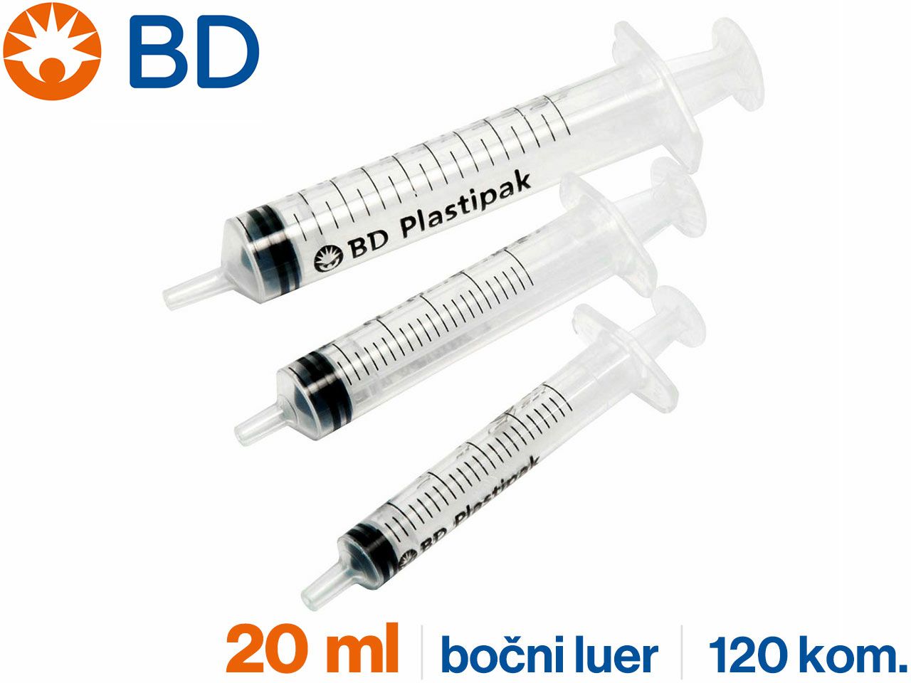 TRODIJELNA ŠPRICA, 20 ml, bočni luer, BD Plastipak™ BD 300629