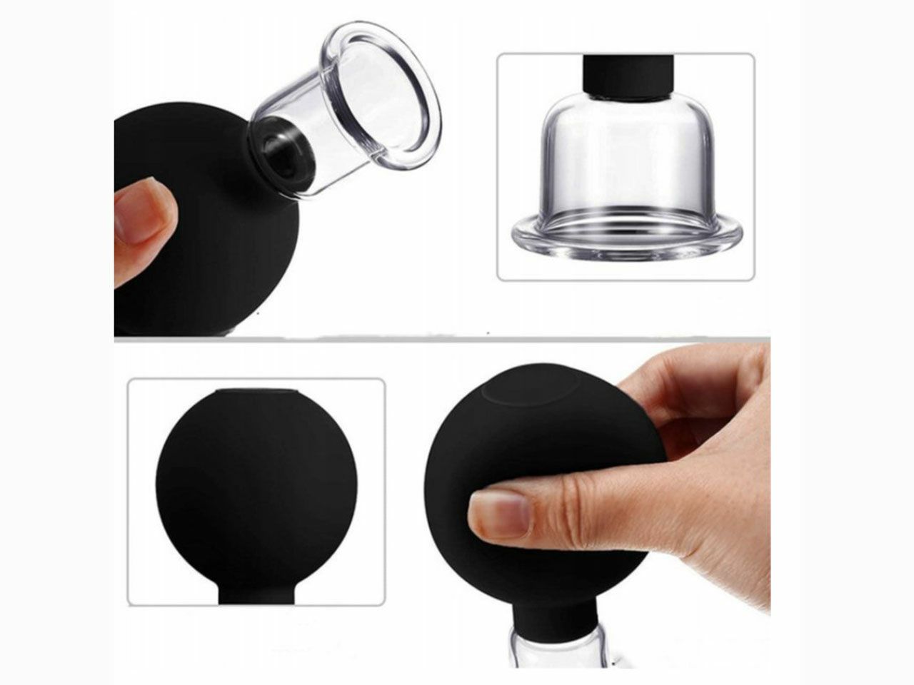 CUPPING SET ZA MASAŽU LICA, s 4 čašice, CRNE