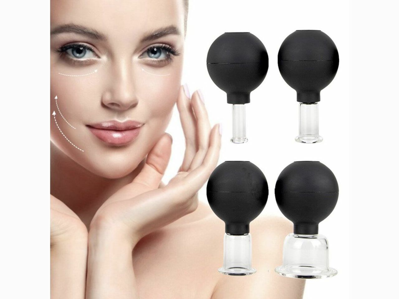 CUPPING SET ZA MASAŽU LICA, s 4 čašice, CRNE