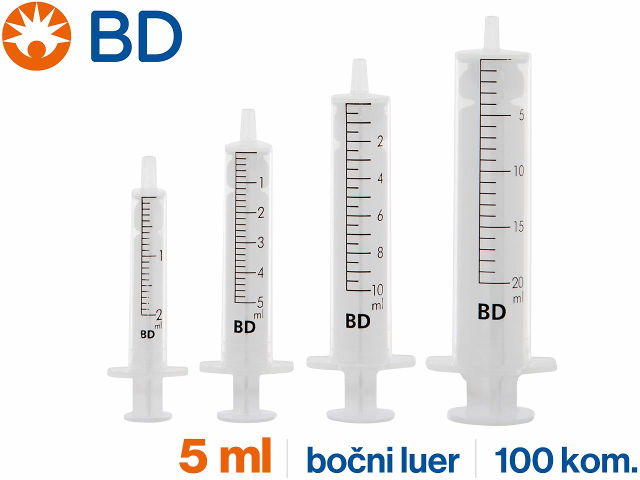 DVODIJELNA ŠPRICA, 5 ml, bočni luer, BD Discardit™ II