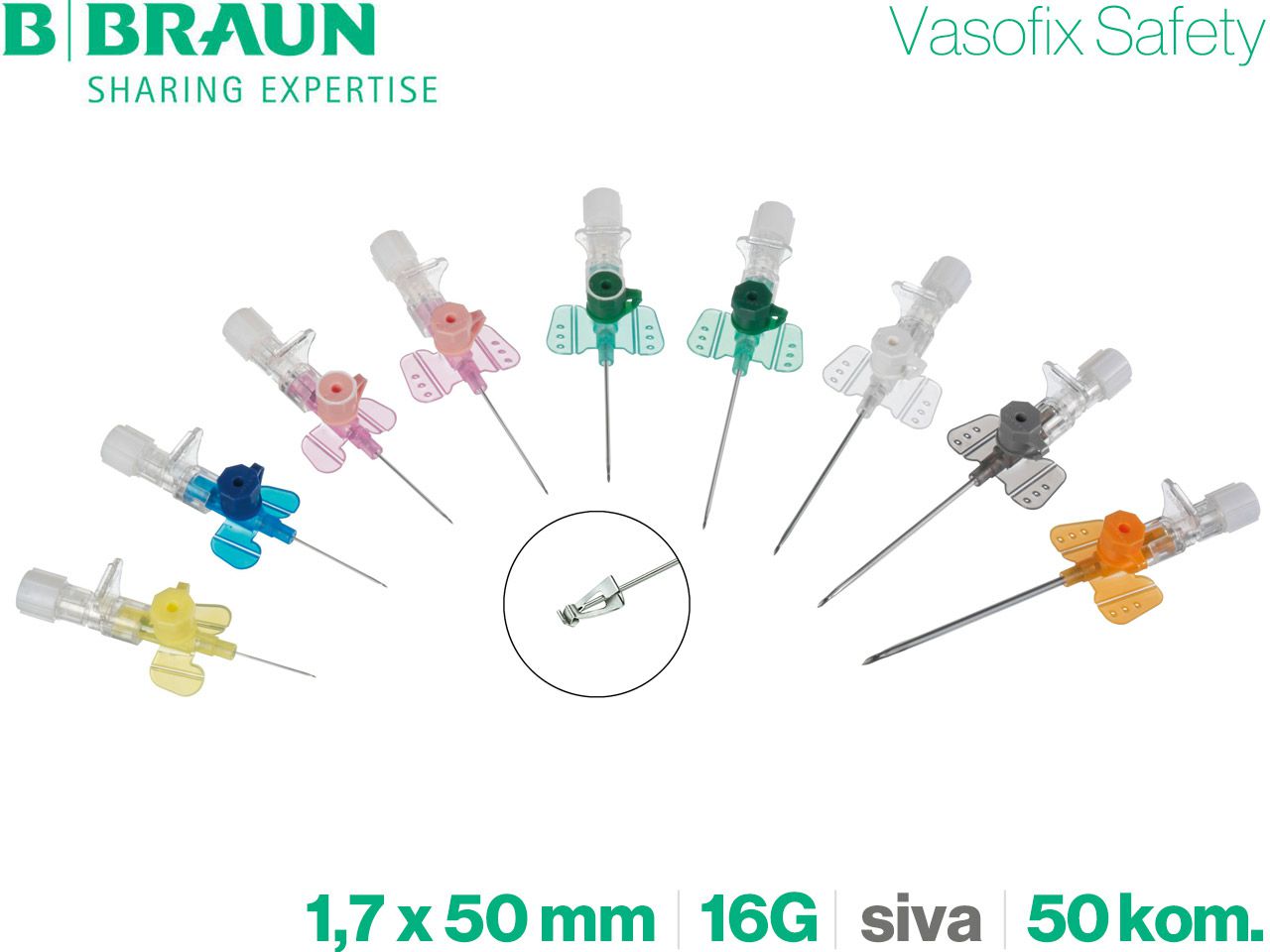 KANILE VASOFIX SAFETY PUR 16G 1,7 x 50 mm - sive, 50 kom., B. BRAUN