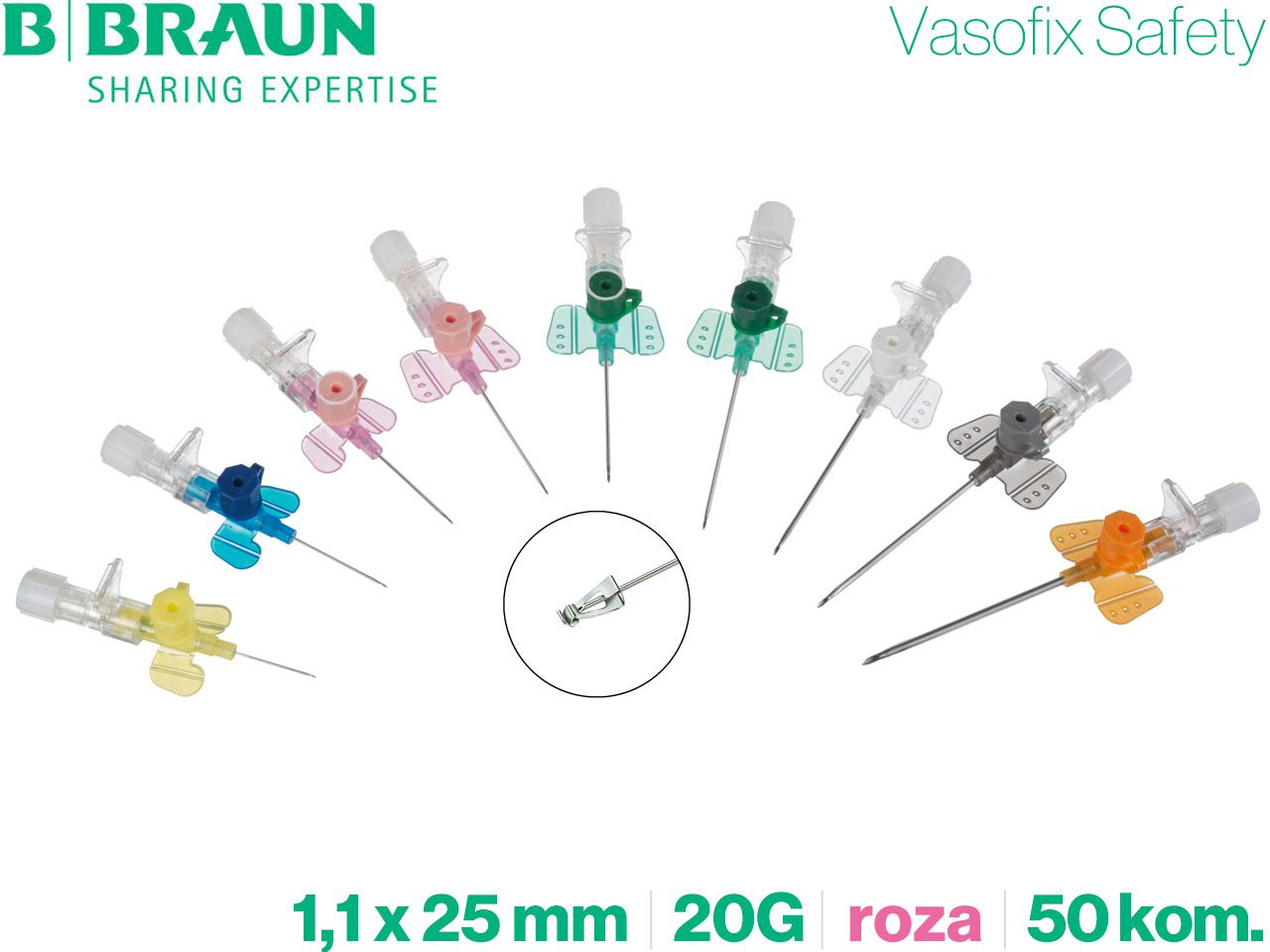 KANILE VASOFIX SAFETY PUR 20G 1.1 x 25 mm - roze, 50 kom., B. BRAUN