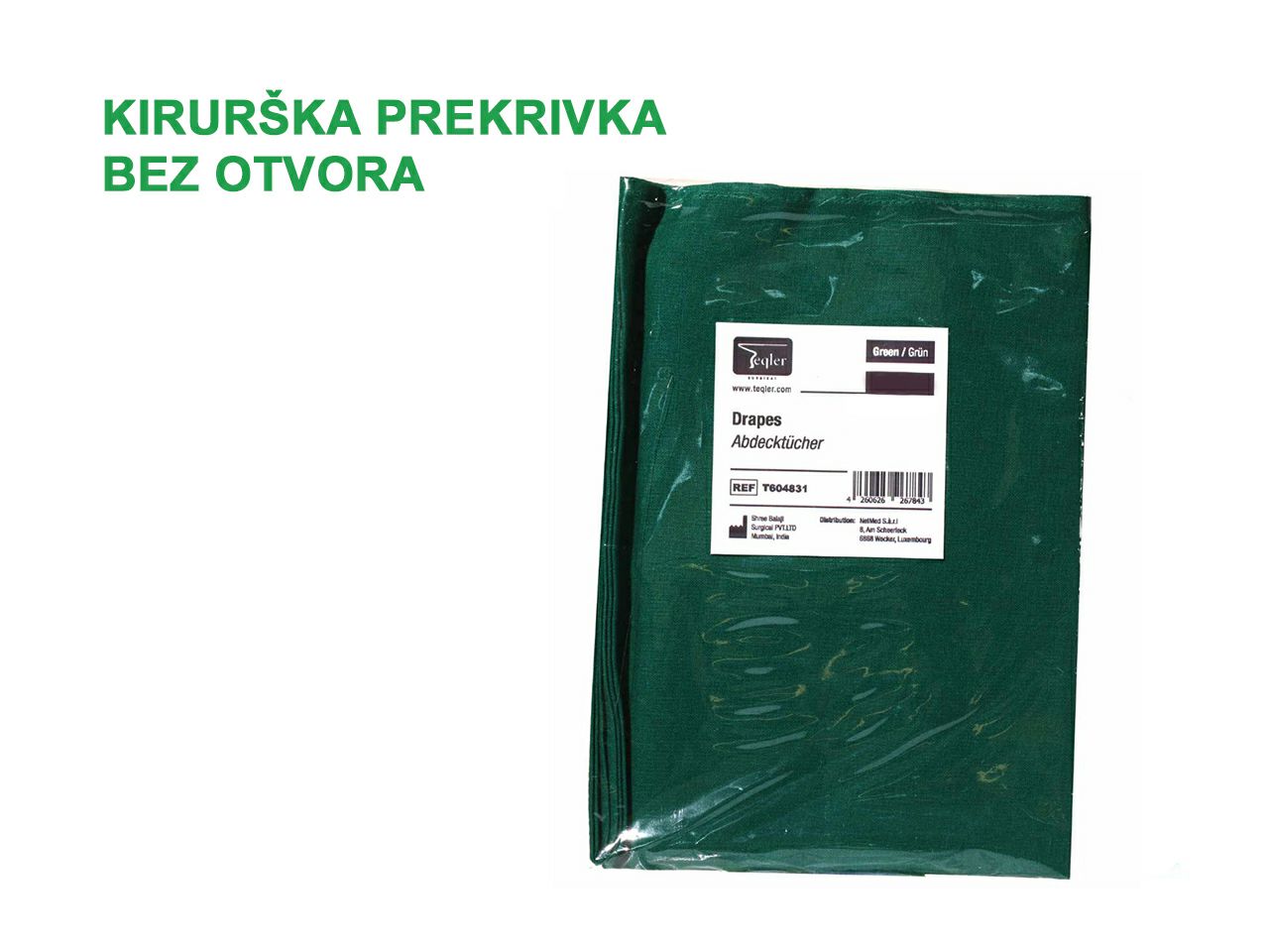 KIRURŠKA PREKRIVKA BEZ OTVORA, VIŠEKRATNA, 100 x 100 cm, zelena