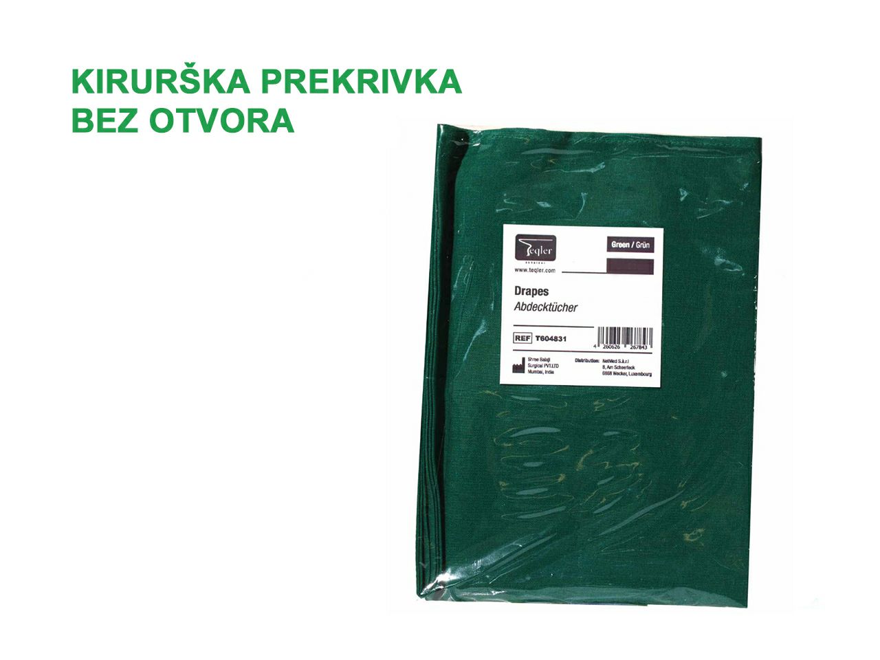 KIRURŠKA PREKRIVKA BEZ OTVORA, VIŠEKRATNA, 140 x 150 cm, zelena