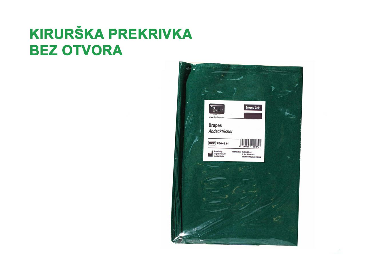 KIRURŠKA PREKRIVKA BEZ OTVORA, VIŠEKRATNA, 150 x 250 cm, zelena