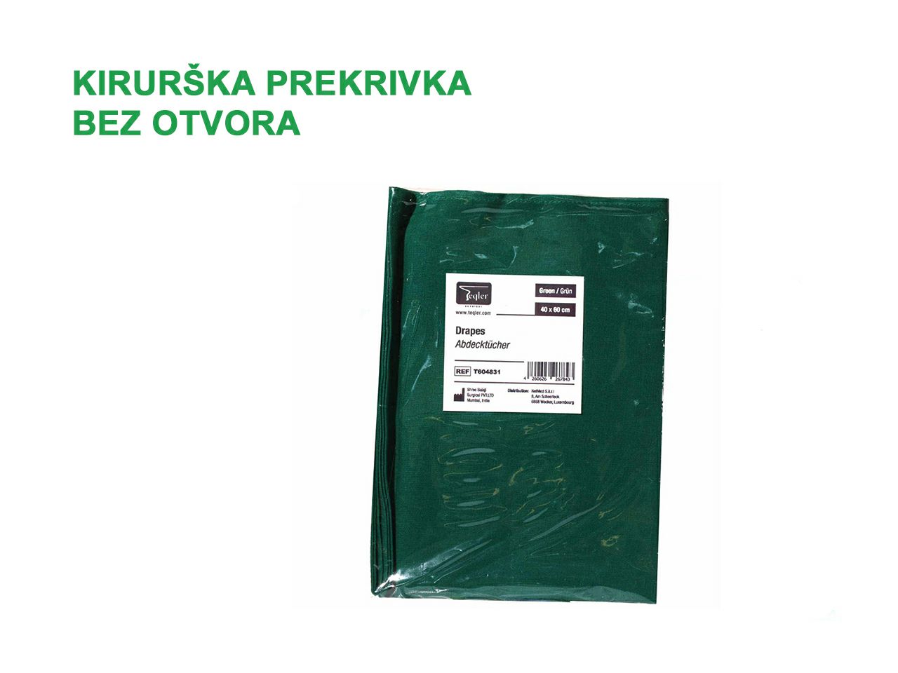 KIRURŠKA PREKRIVKA BEZ OTVORA, VIŠEKRATNA, 40 × 60 cm, zelena