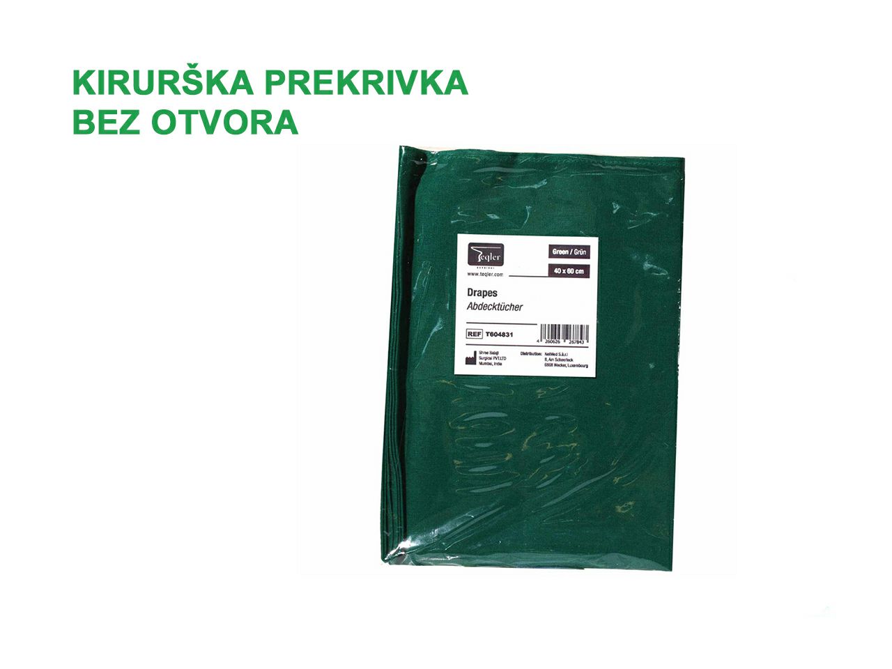 KIRURŠKA PREKRIVKA BEZ OTVORA, VIŠEKRATNA, 80 × 80 cm, zelena
