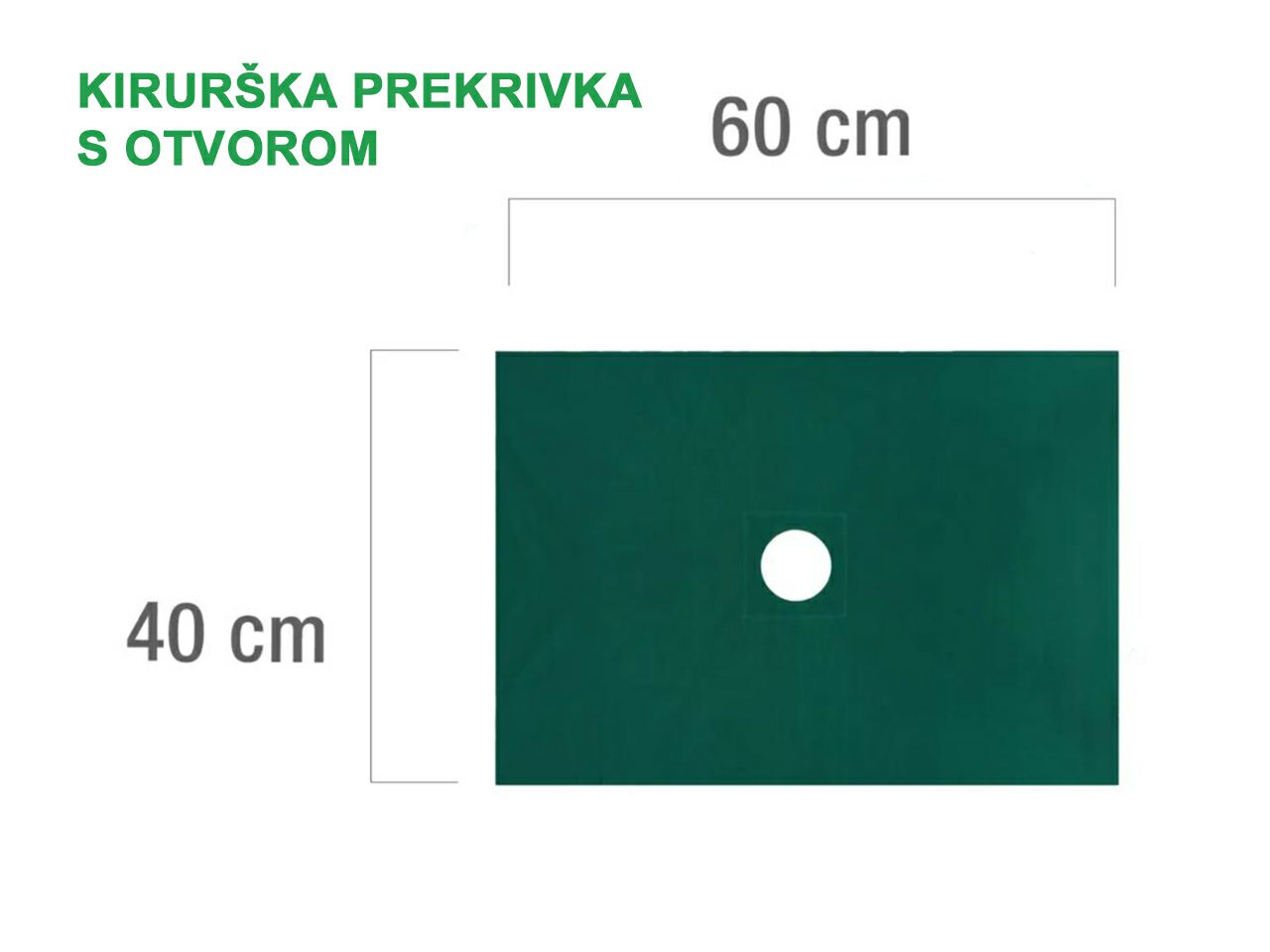 KIRURŠKA PREKRIVKA S OTVOROM 40 x 60 cm, zelena, otvor 6 cm