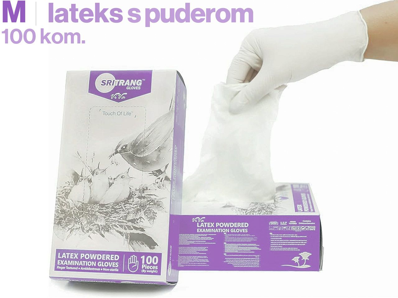 LATEKS RUKAVICE S PUDEROM, vel. M, 100 kom