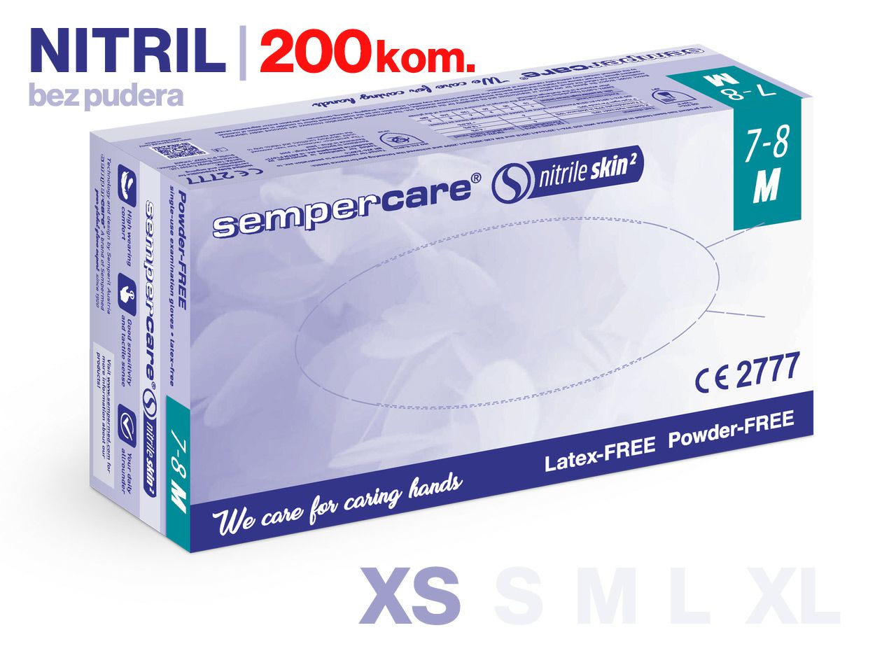 RUKAVICE SEMPERCARE® NITRILE SKIN2- NITRILNE RUKAVICE, 200 KOMADA, XS