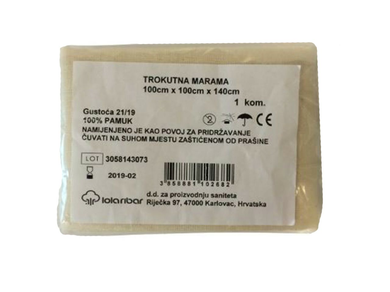 TROKUTNA MARAMA ZA PRVU POMOĆ 100 X 100 X 140 mm, 1 kom.